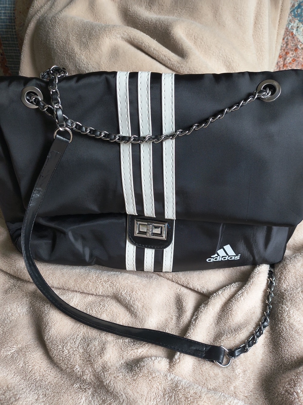 Adidas Black Shoulder Bag with White Stripes